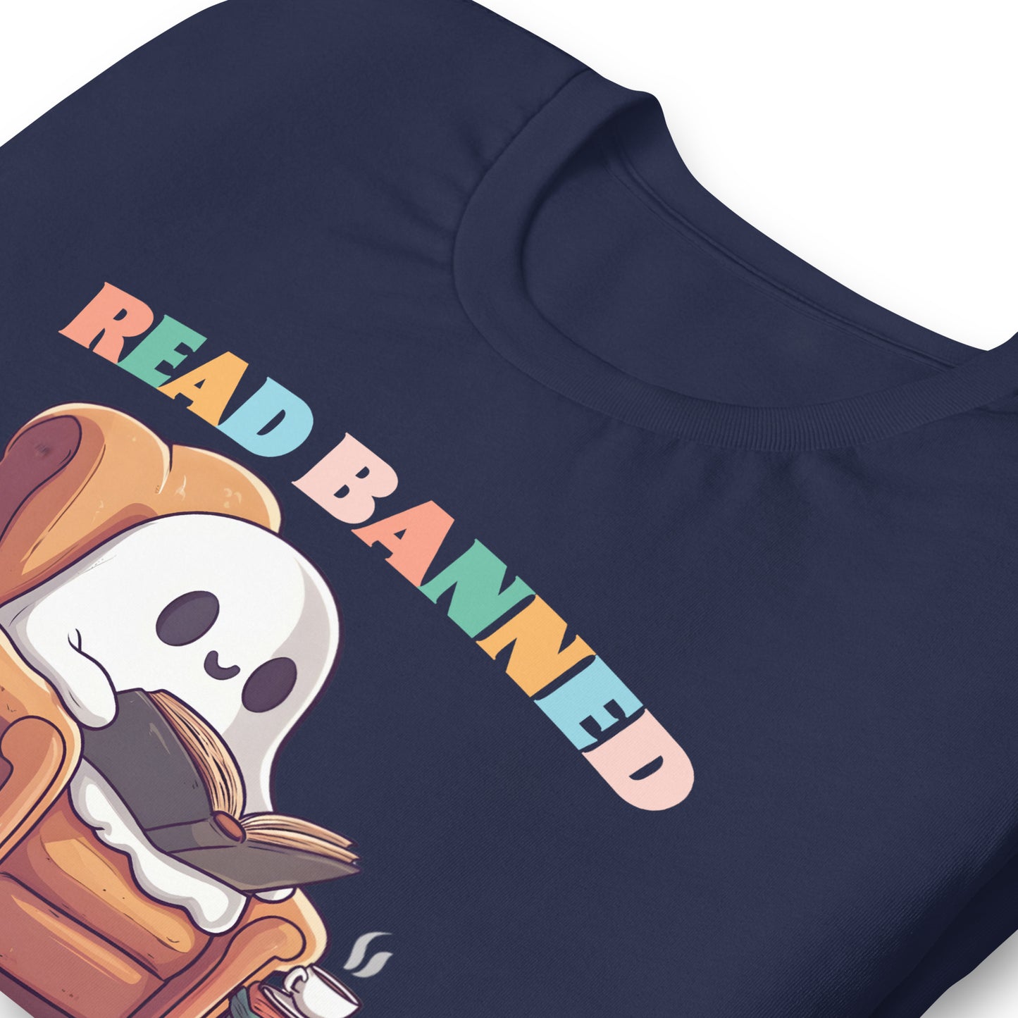 Front close up view: Read Banned Books Cute Ghost Spooky Book Lover T-Shirt