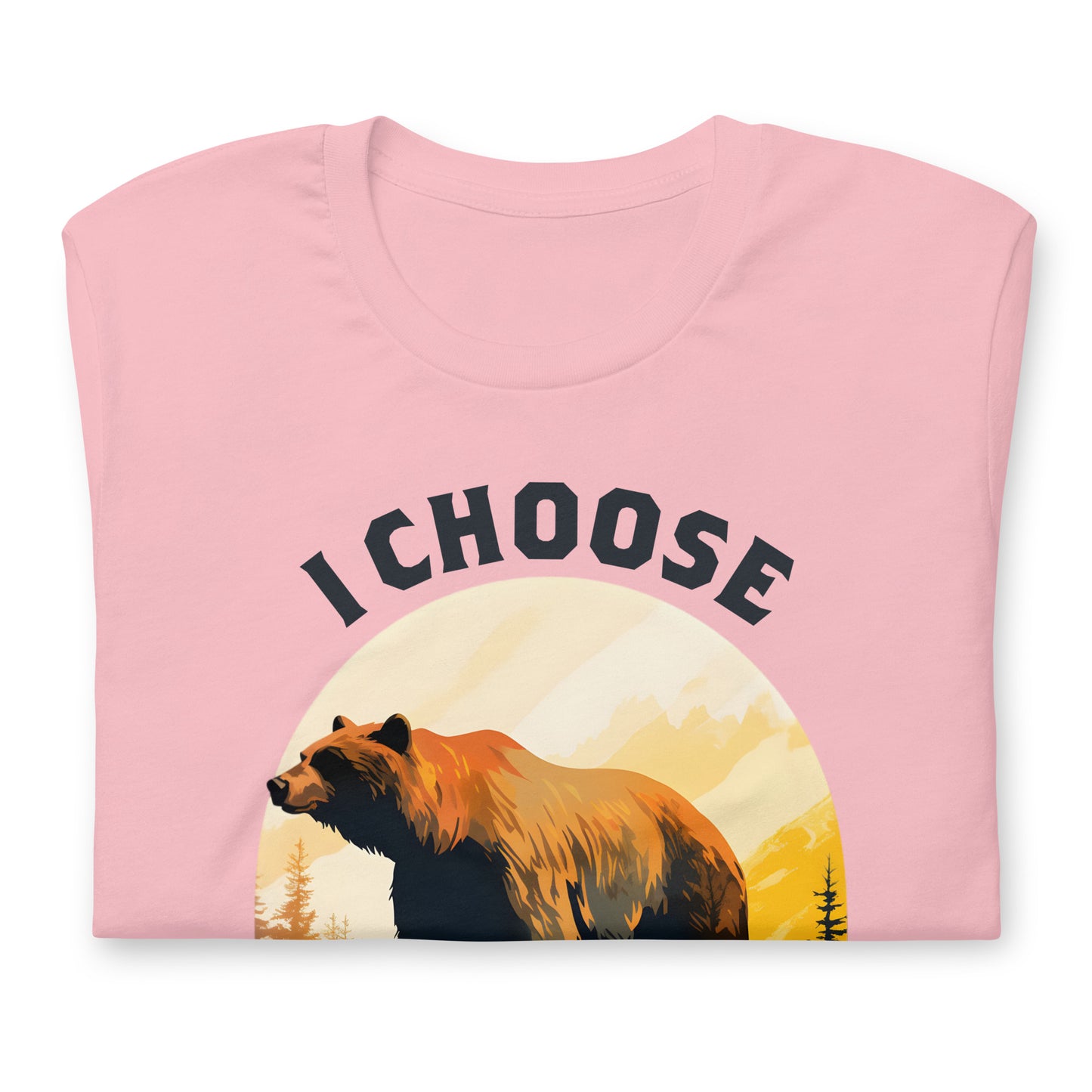 Close-Up of Design: Detailed artwork of a bear surrounded by a scenic mountain landscape.