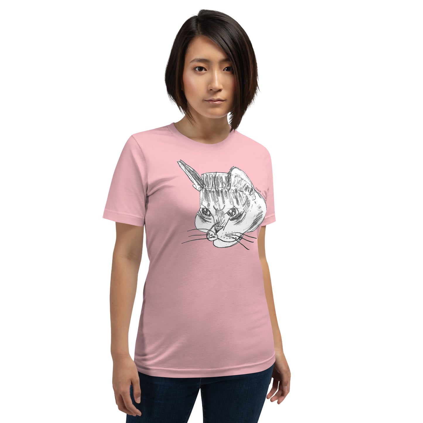 Lifestyle Image: Woman wearing the Subtle Anti-Trump Cat T-Shirt in a casual setting.