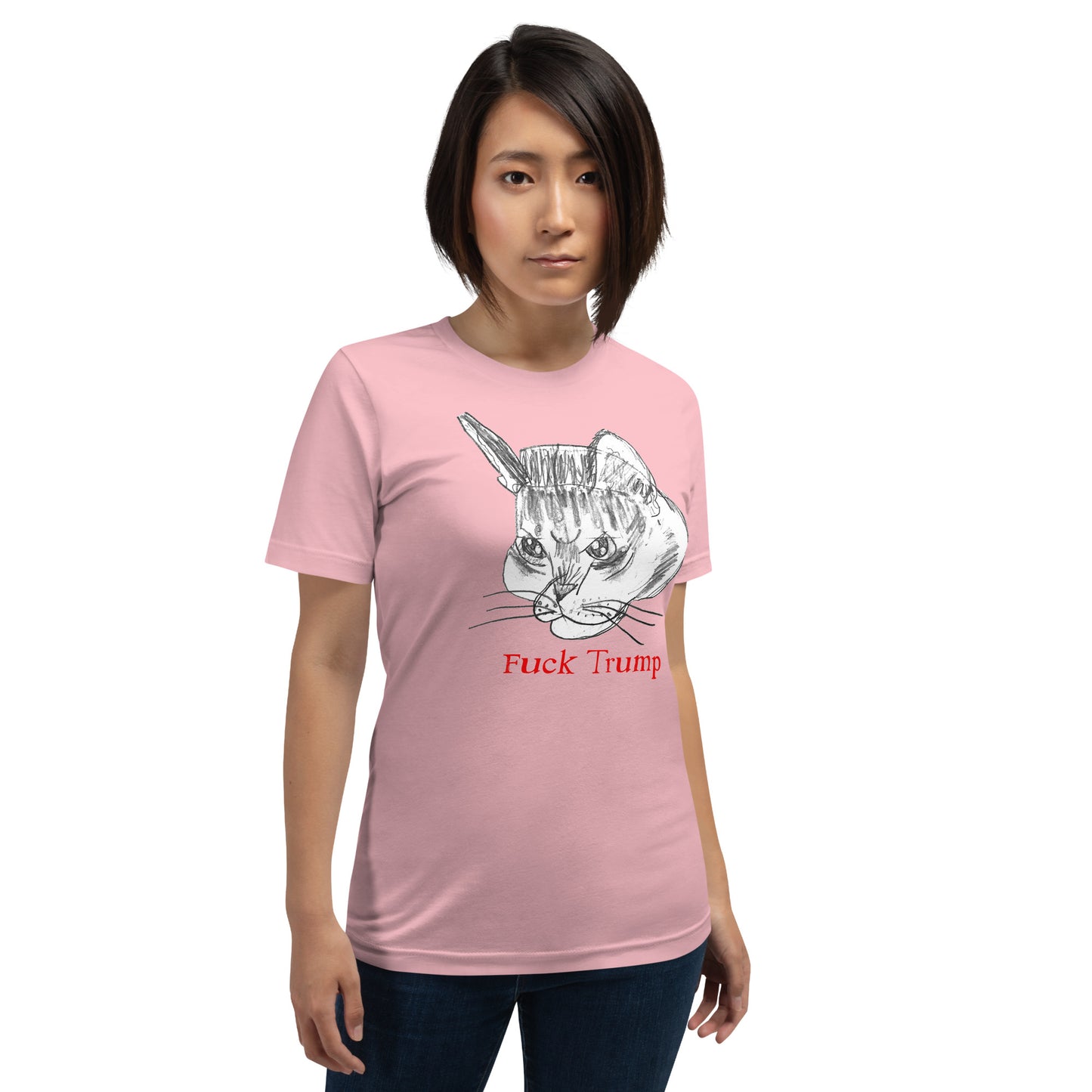 Lifestyle Image: Model wearing the Subtle Anti-Trump Cat T-Shirt in a casual setting.