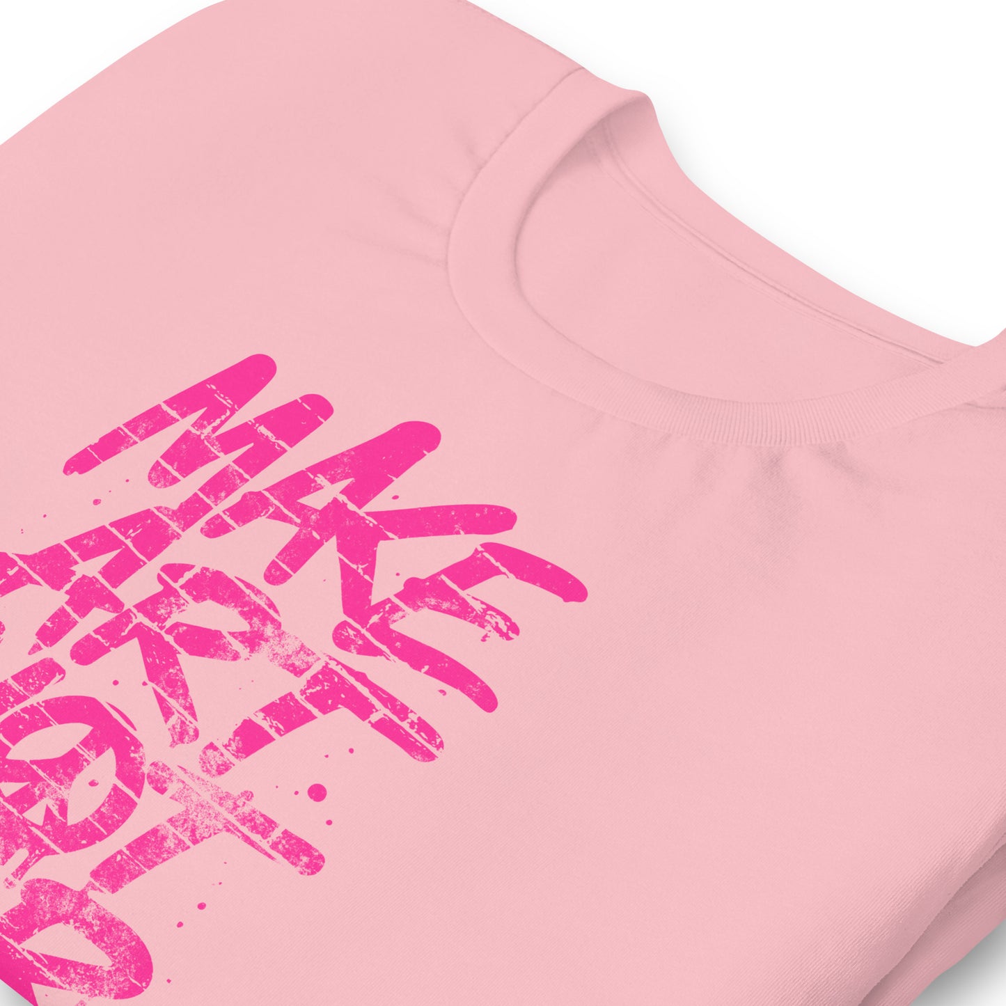 Close-Up of Design: Close-up of distressed “Make Art Not War” text with peace symbol in graffiti style - Pink