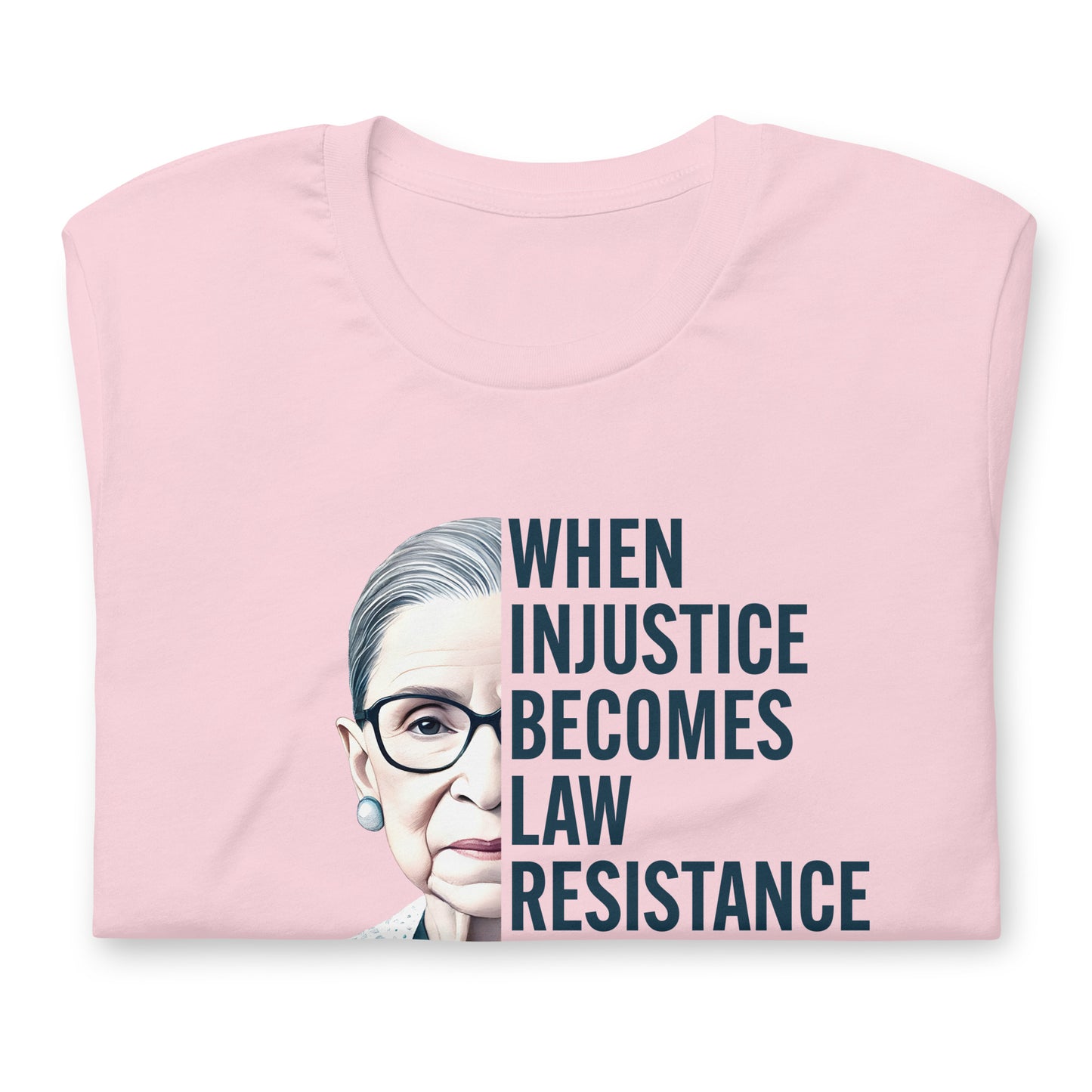Close-Up of Design: Detailed portrait of RBG with empowering text.