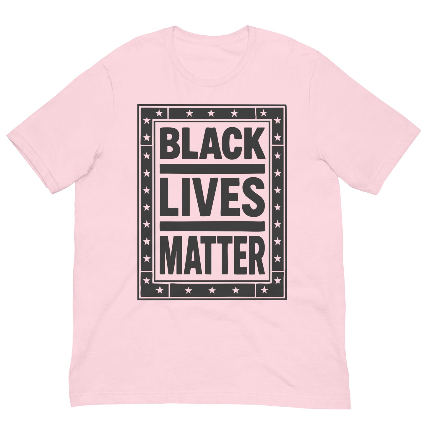 Pale pink Black Lives Matter t-shirt from Blue Wave USA, featuring bold lettering within a star frame — blending softness and power in one essential piece.