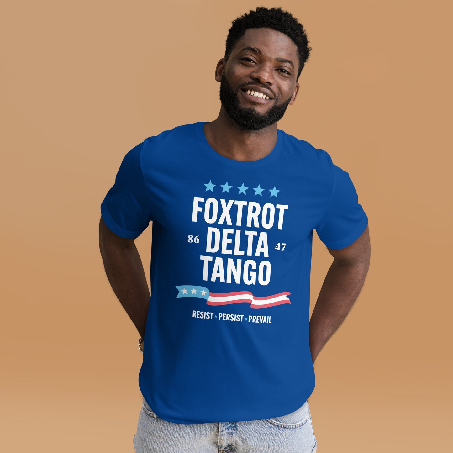 Lifestyle Image: black person wearing FDT Anti-Trump T-Shirt in a casual setting.