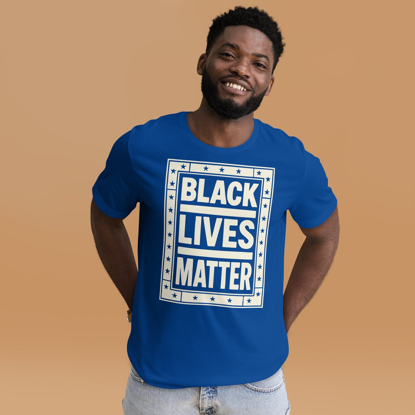 Lifestyle Image: Black Model Wearing Black Lives Matter T-Shirt