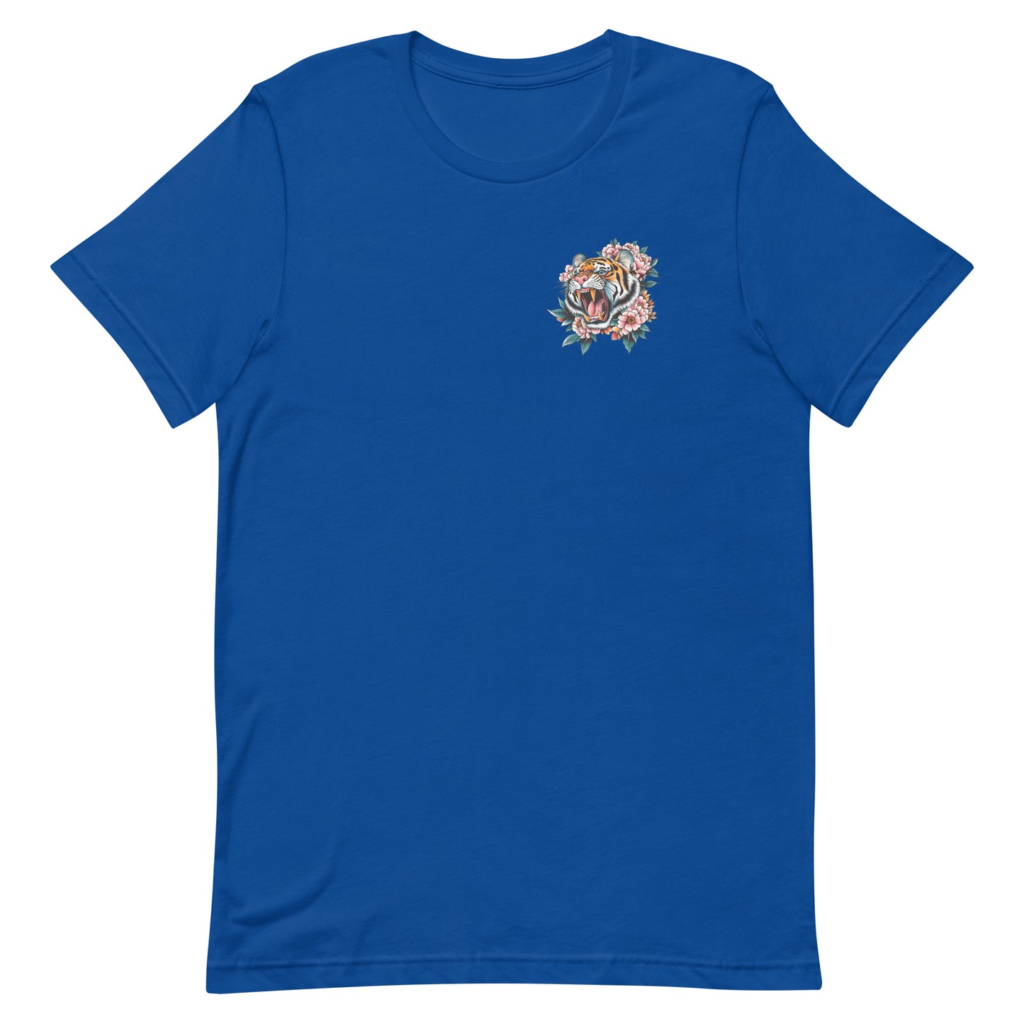 Front View Image: Women Don’t Owe You Sh*t Unisex T-Shirt with small tiger and floral emblem on the front.