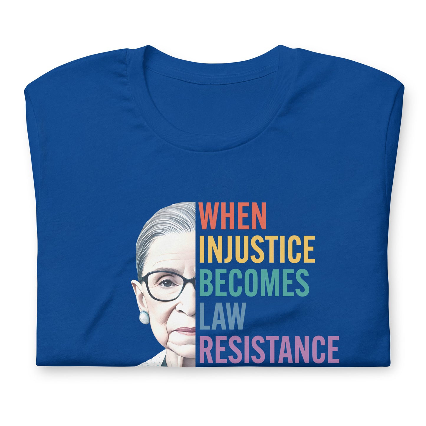 Close-Up of Design: Illustrated portrait of RBG with bold typography.