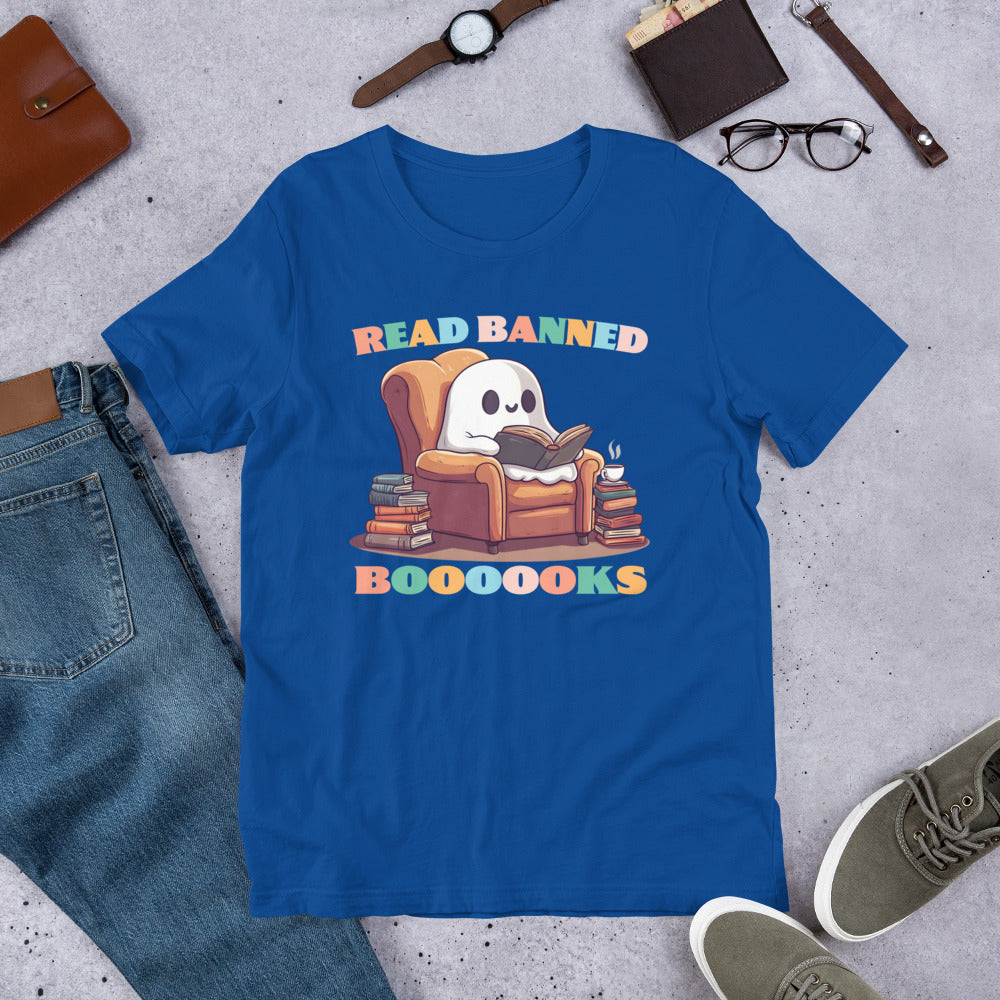 life style view: Read Banned Books Cute Ghost Spooky Book Lover T-Shirt