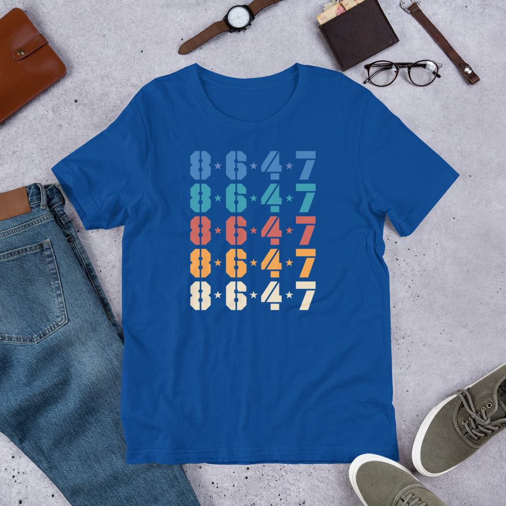 Flat Lay Image: Flat lay of the Retro 8647 FDT shirt showcasing its bold, retro design.