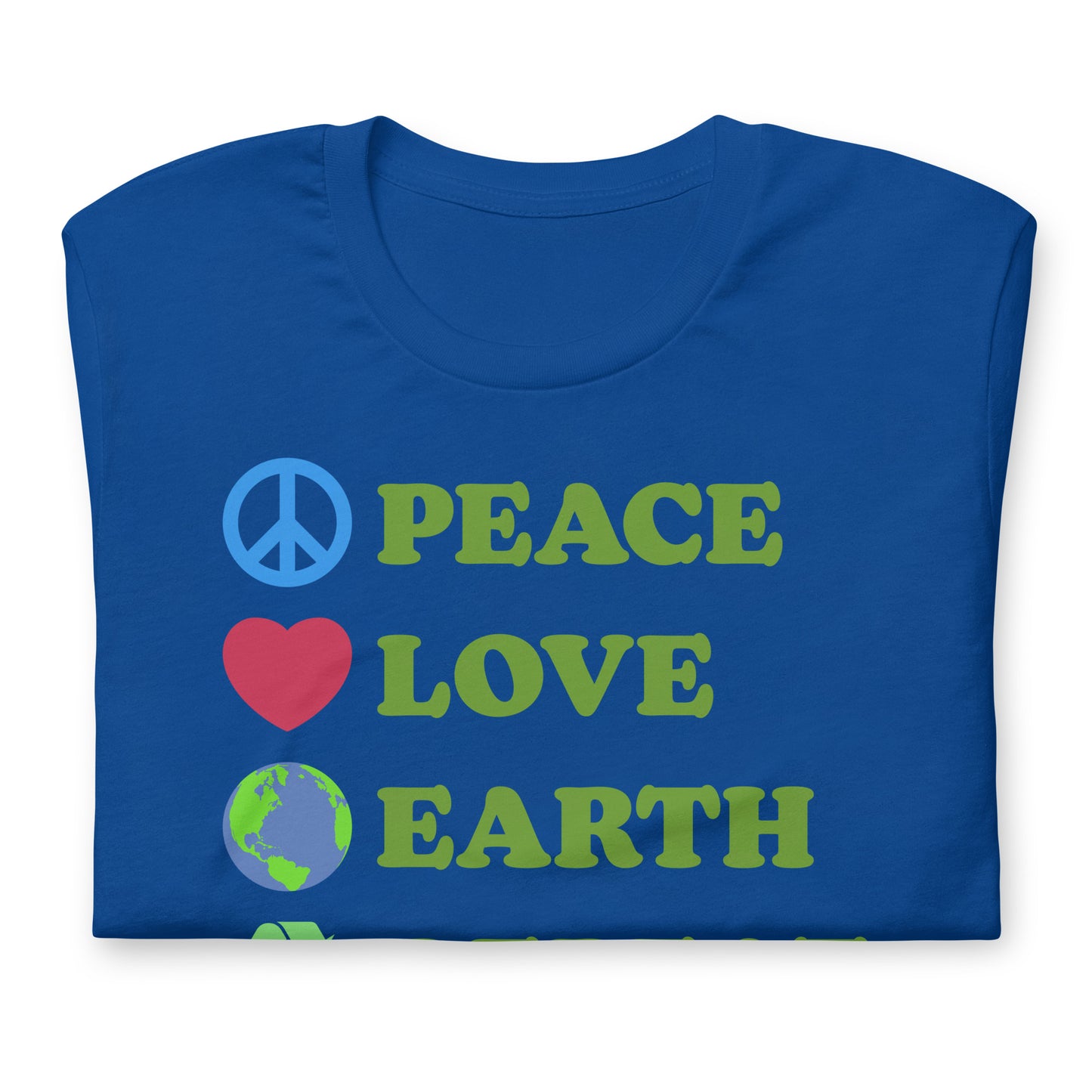 Close-Up of Design: Bold peace, heart, Earth, and recycle symbols with sharp text detail