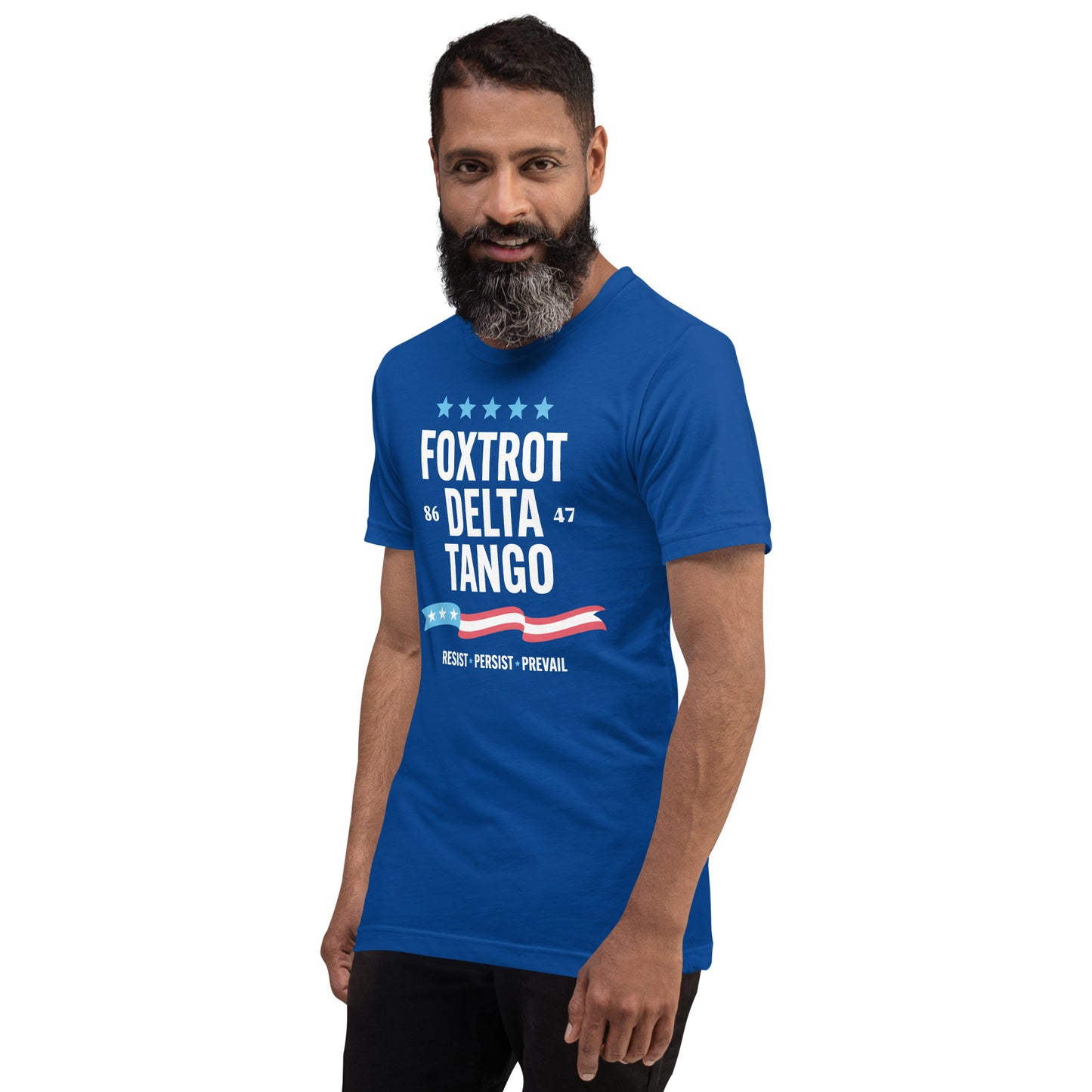 Lifestyle Image: man wearing FDT Anti-Trump T-Shirt in a casual setting.