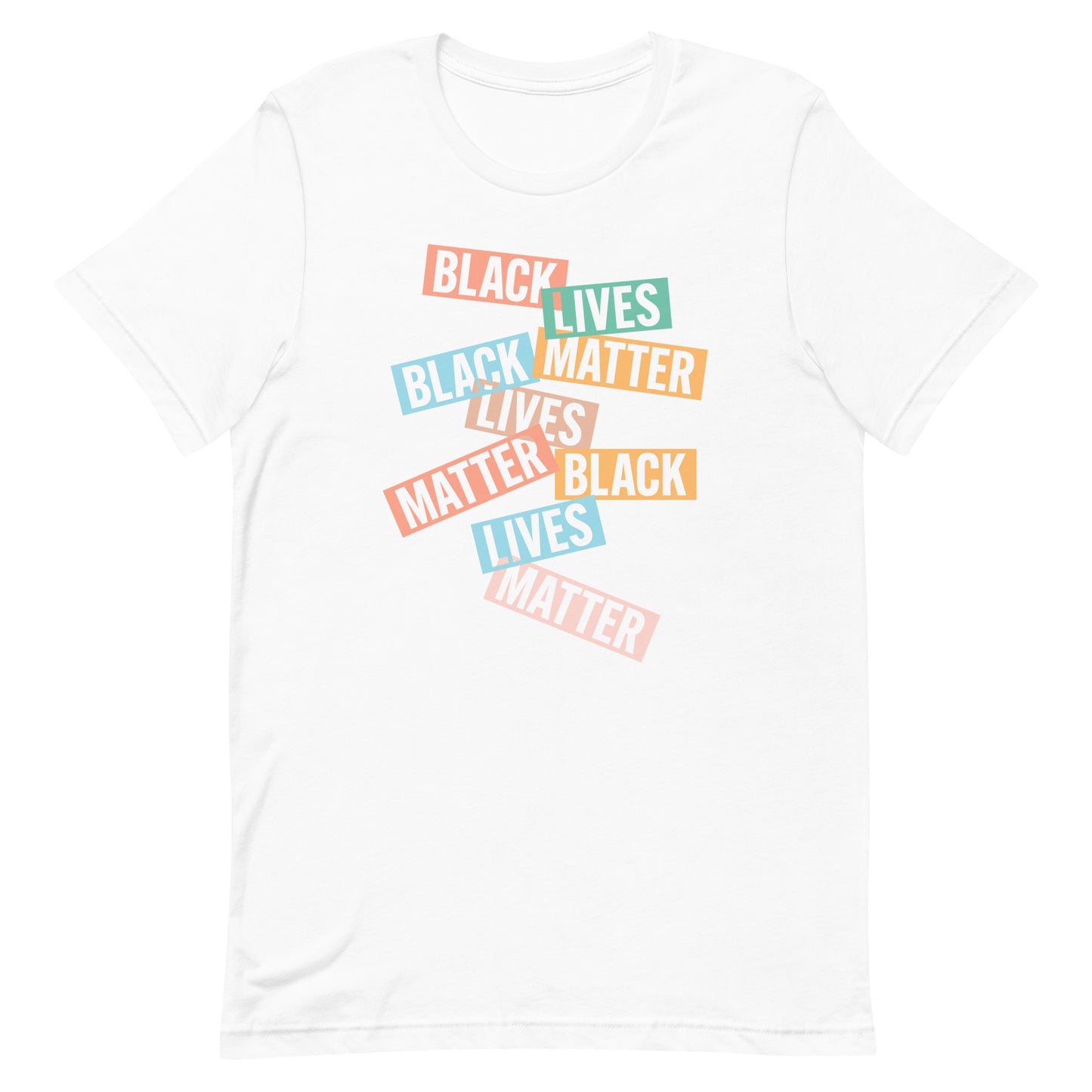 Front View Image: Black Lives Matter Unisex T-Shirt with bold BLM lettering.