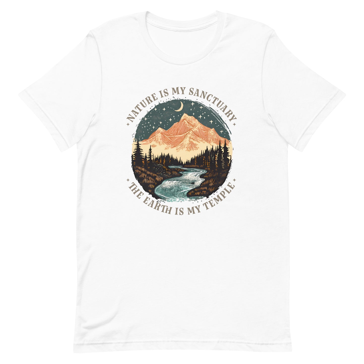 Front View Image: Nature Is My Sanctuary The Earth Is My Temple t-shirt – bold environmental message.