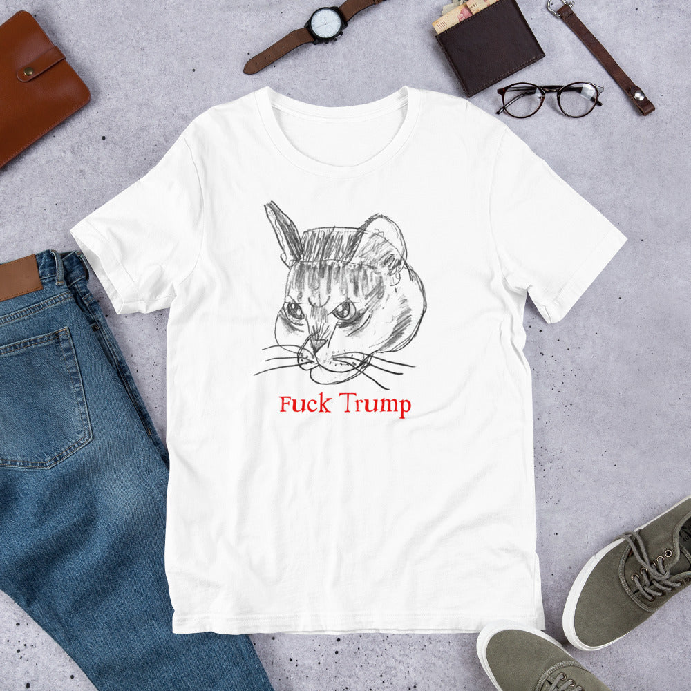Flat Lay Image: Subtle Anti-Trump Cat Unisex T-Shirt laid flat to showcase the full design.