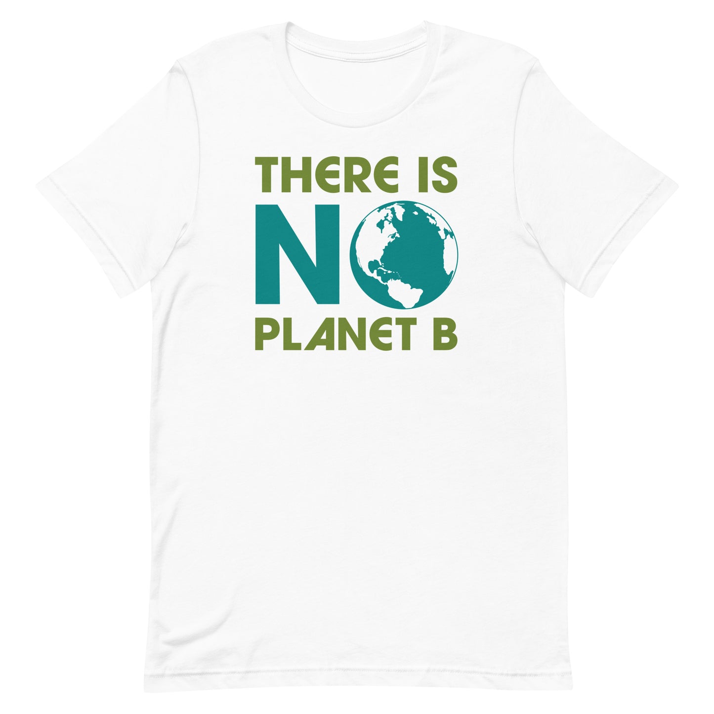 White “There Is No Planet B” climate change awareness t-shirt from Blue Wave USA progressive clothing collection.