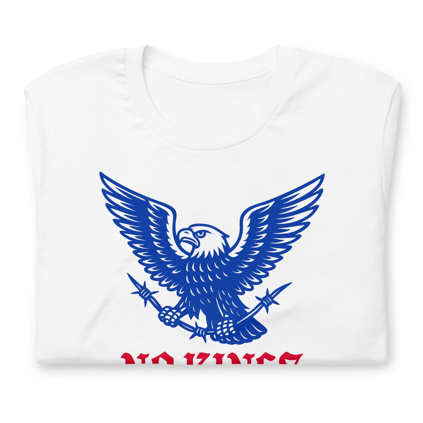 Close up view of the "No Kings In America" Anti-Trump Patriotic Eagle Graphic Unisex T-Shirt