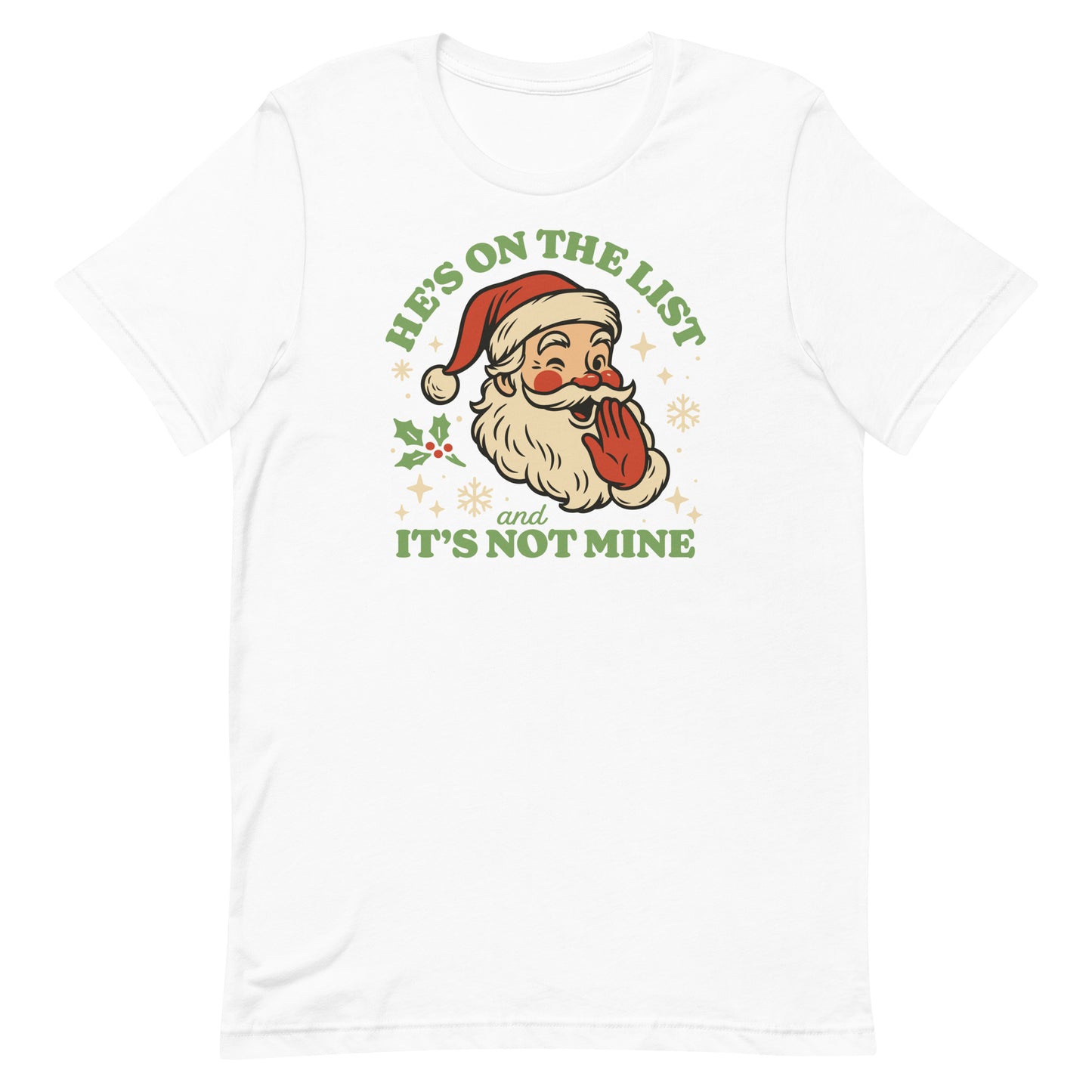 White tee featuring the full vintage Santa illustration in soft retro colors — a fun, bright holiday basic from Blue Wave USA.