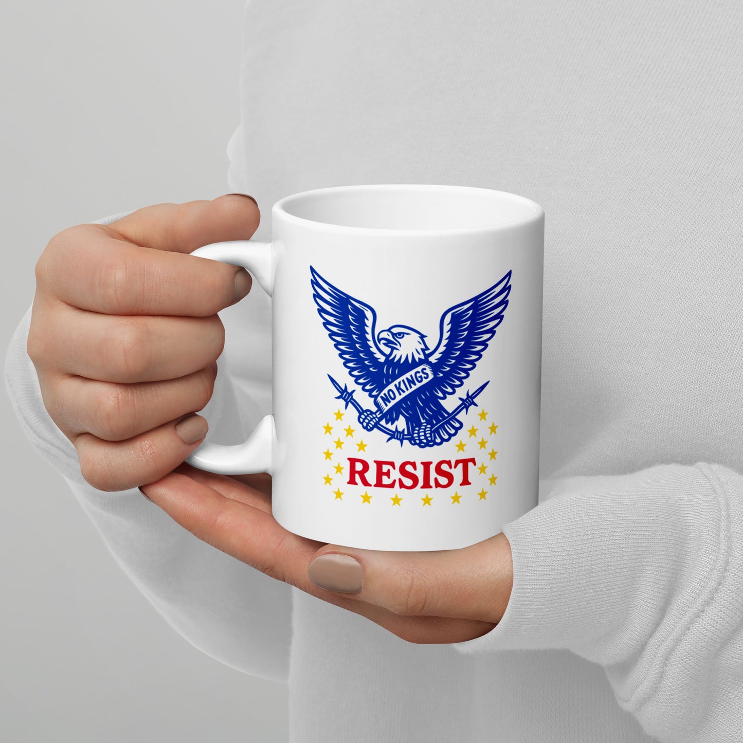 Resist: "No Kings In America" Anti-Trump Patriotic Eagle Graphic 11 oz White Glossy Mug