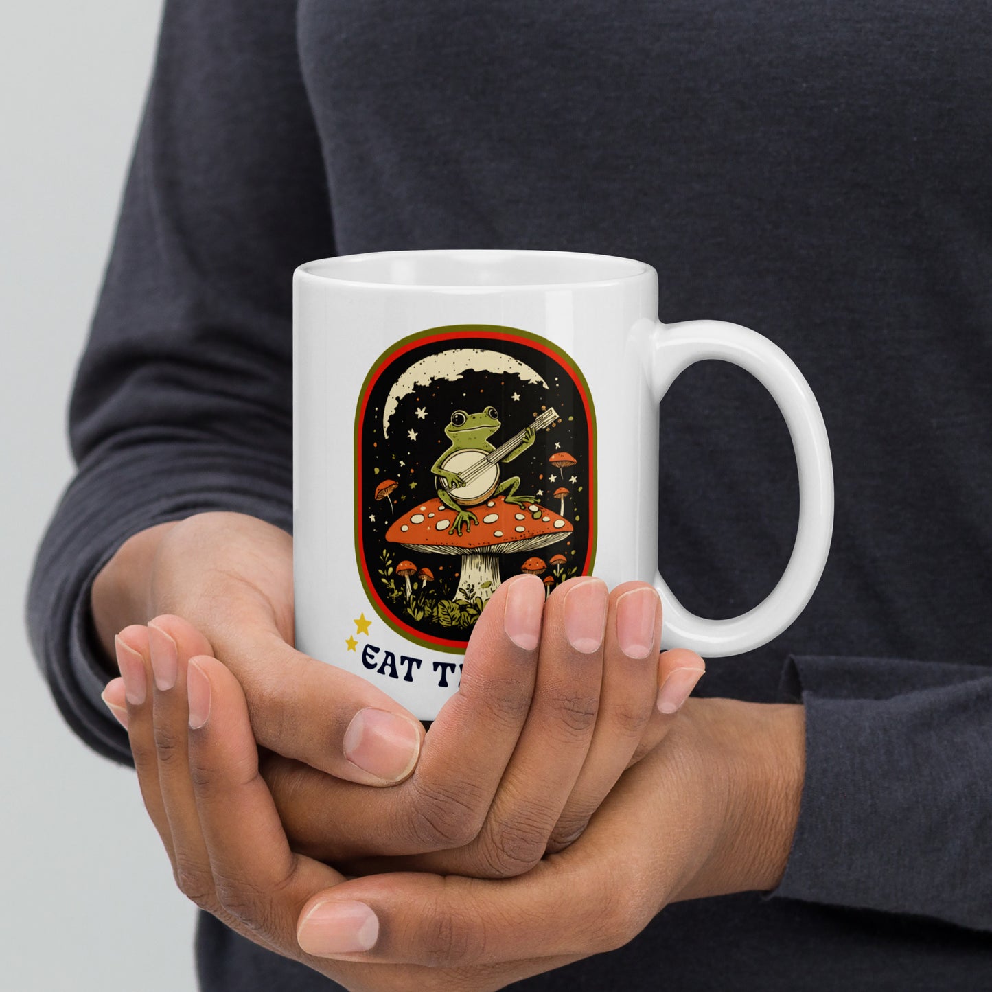 11 oz Eat The Rich white Mug with retro frog graphic