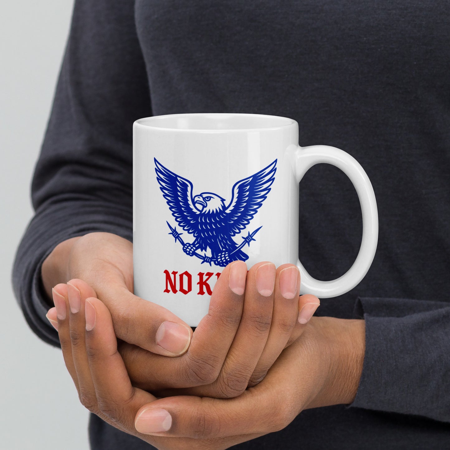 11 oz "No Kings In America" Anti-Trump Patriotic Eagle Graphic White Glossy Mug