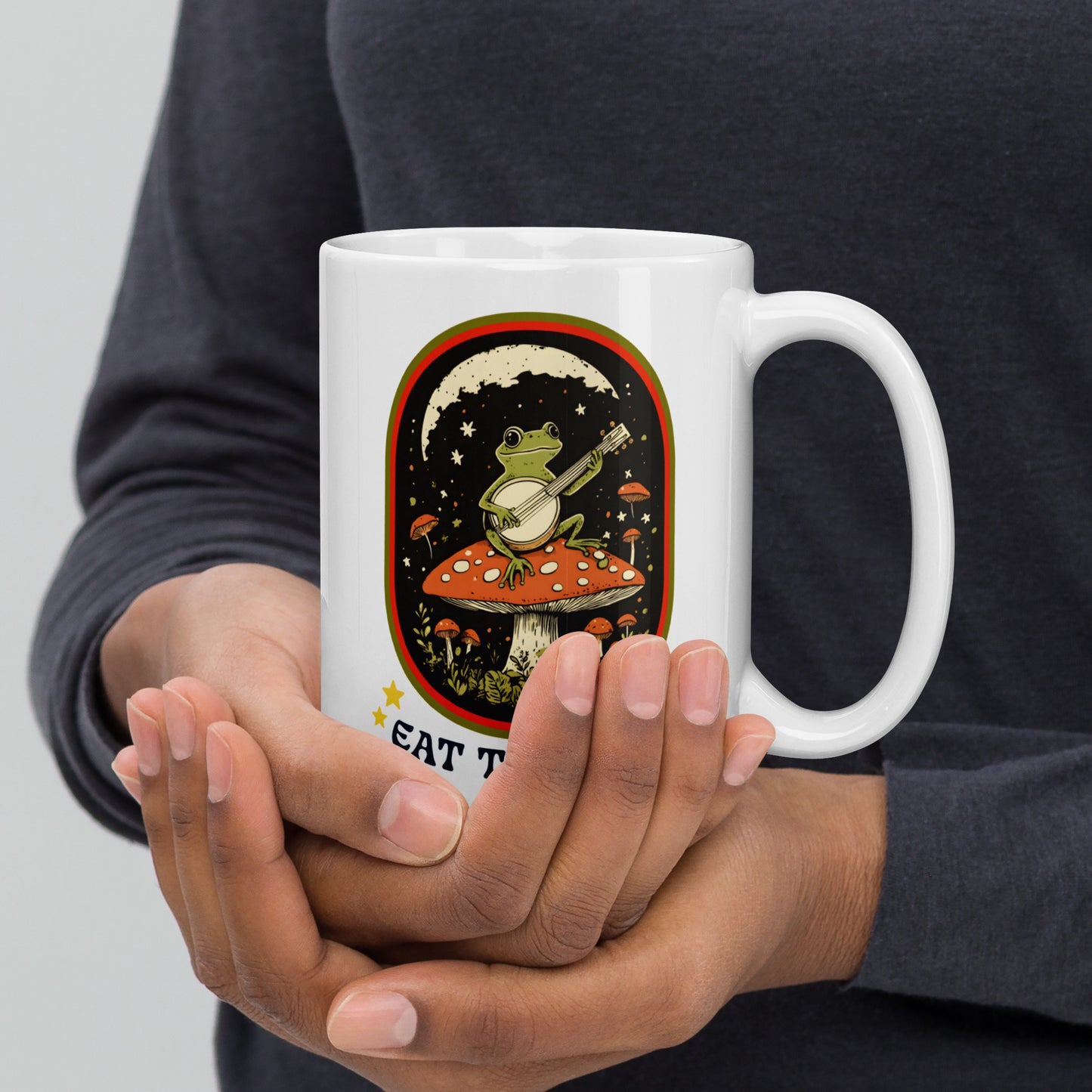 15 oz Eat The Rich white Mug with retro frog graphic