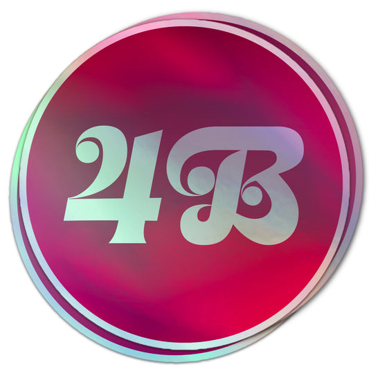 Feminist holographic sticker with “4B” centered on a round pink gradient background, symbolizing women’s rights movement.