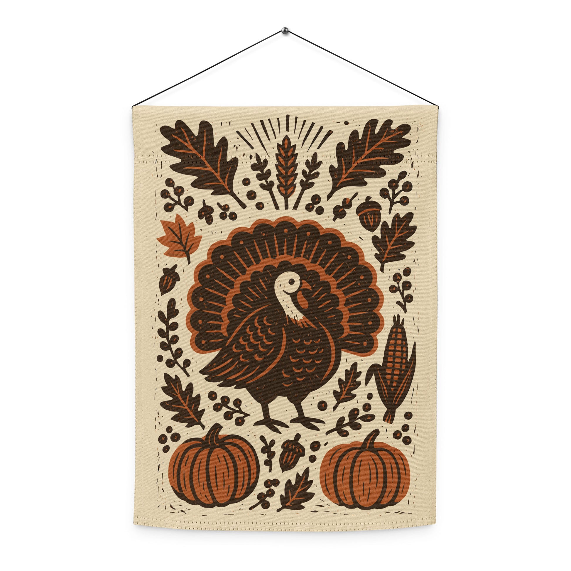 Front view of the Subtle Anti-Trump Political Thanksgiving Garden Flag with turkey, pumpkins, and decorative autumn motifs.