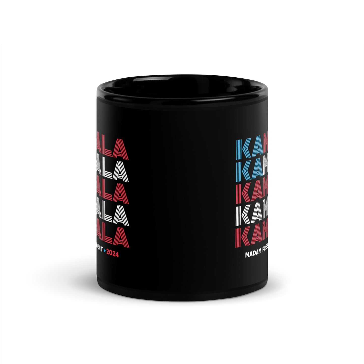 American Flag KAMALA Harris Madam President 2024 Black Glossy Mug