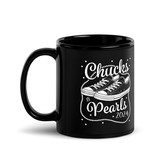 Chucks & Pearls 2024 Kamala Harris Black Glossy Mug