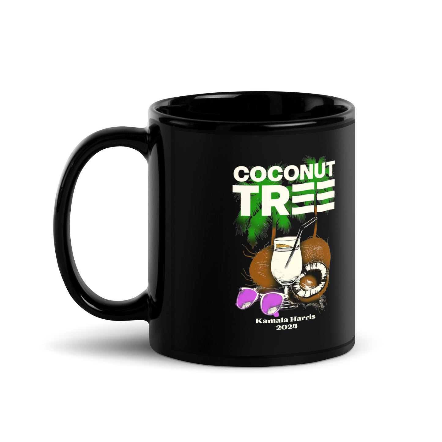 Coconut Tree Kamala Harris 2024 Black Glossy Mug