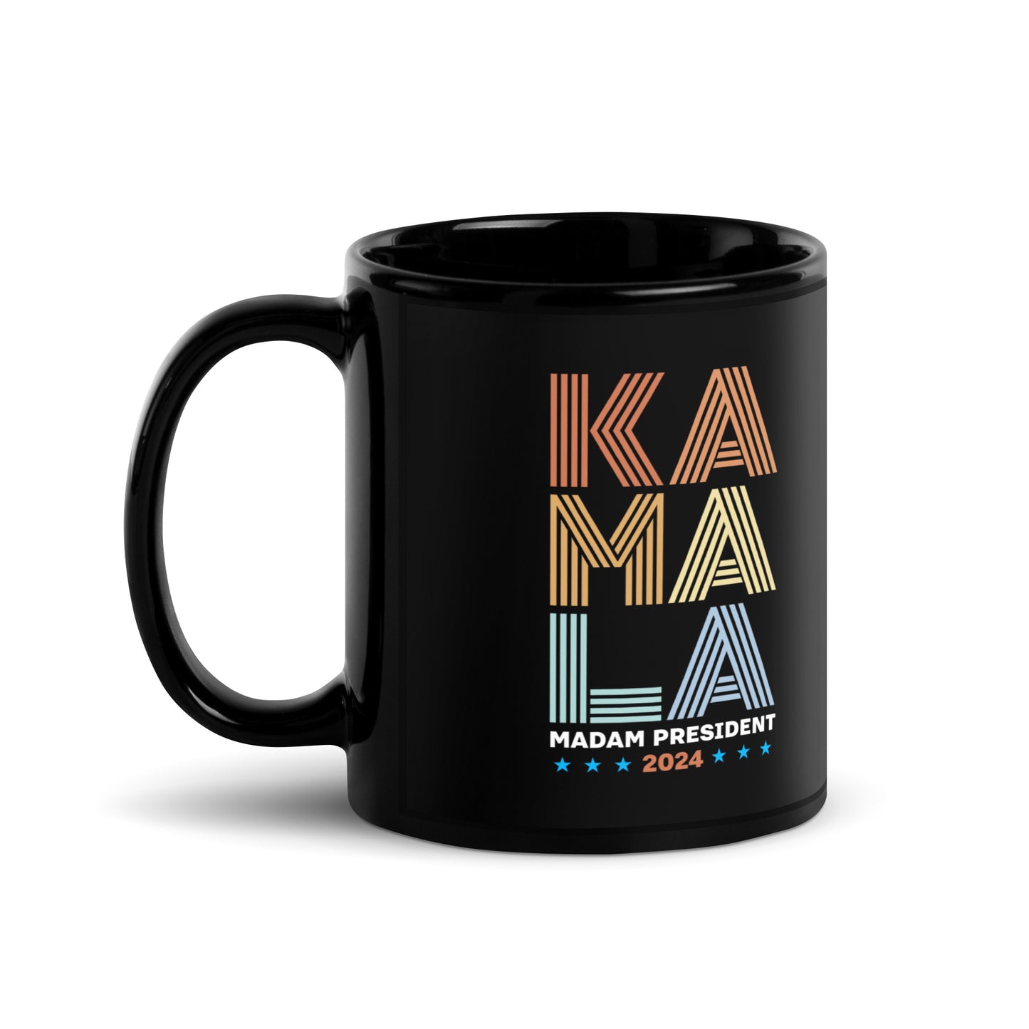 Retro KAMALA Harris Madam President 2024 Black Glossy Mug