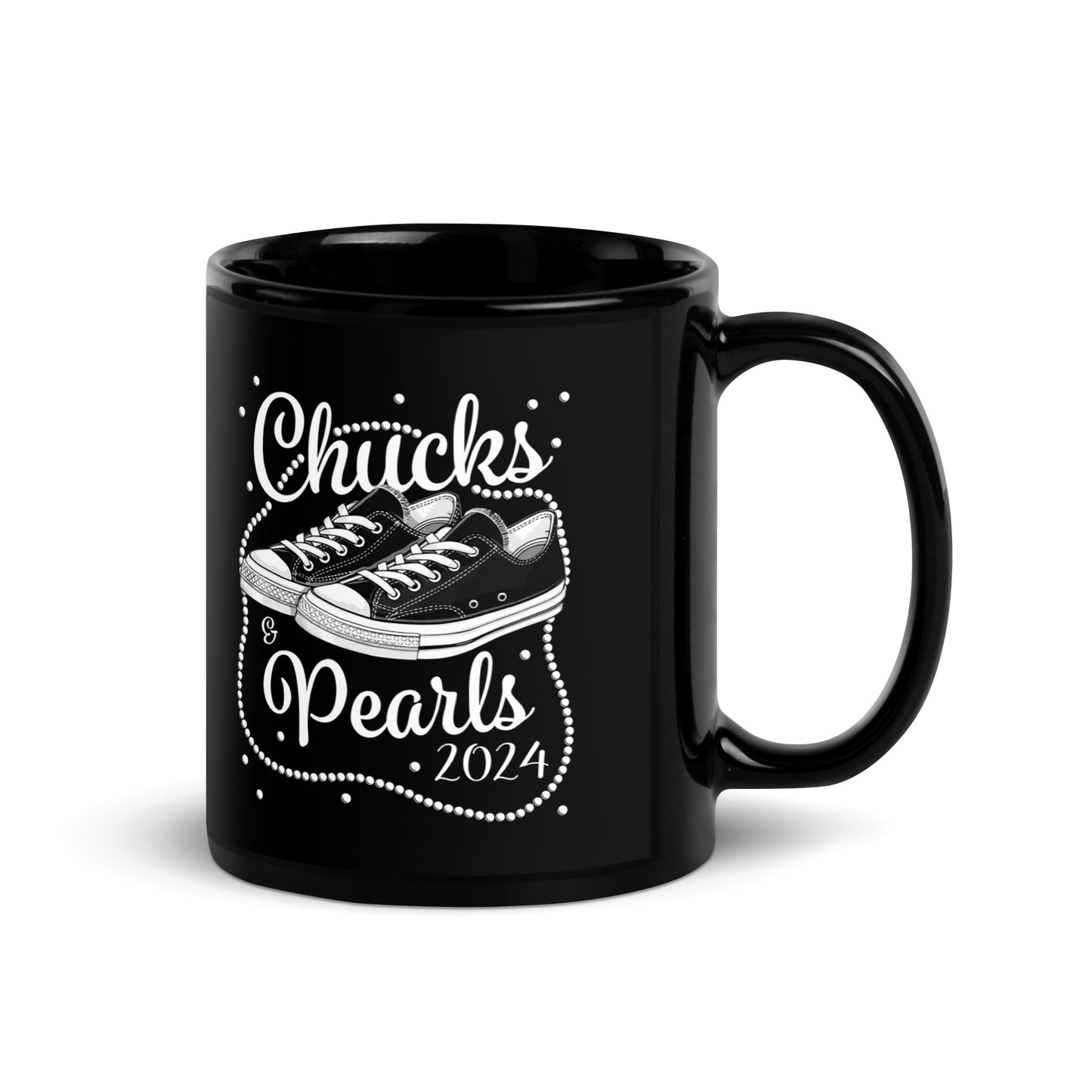 Chucks & Pearls 2024 Kamala Harris Black Glossy Mug