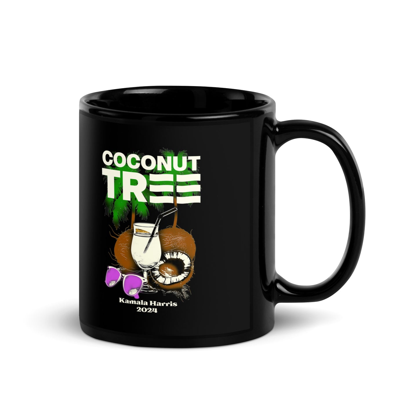 Coconut Tree Kamala Harris 2024 Black Glossy Mug