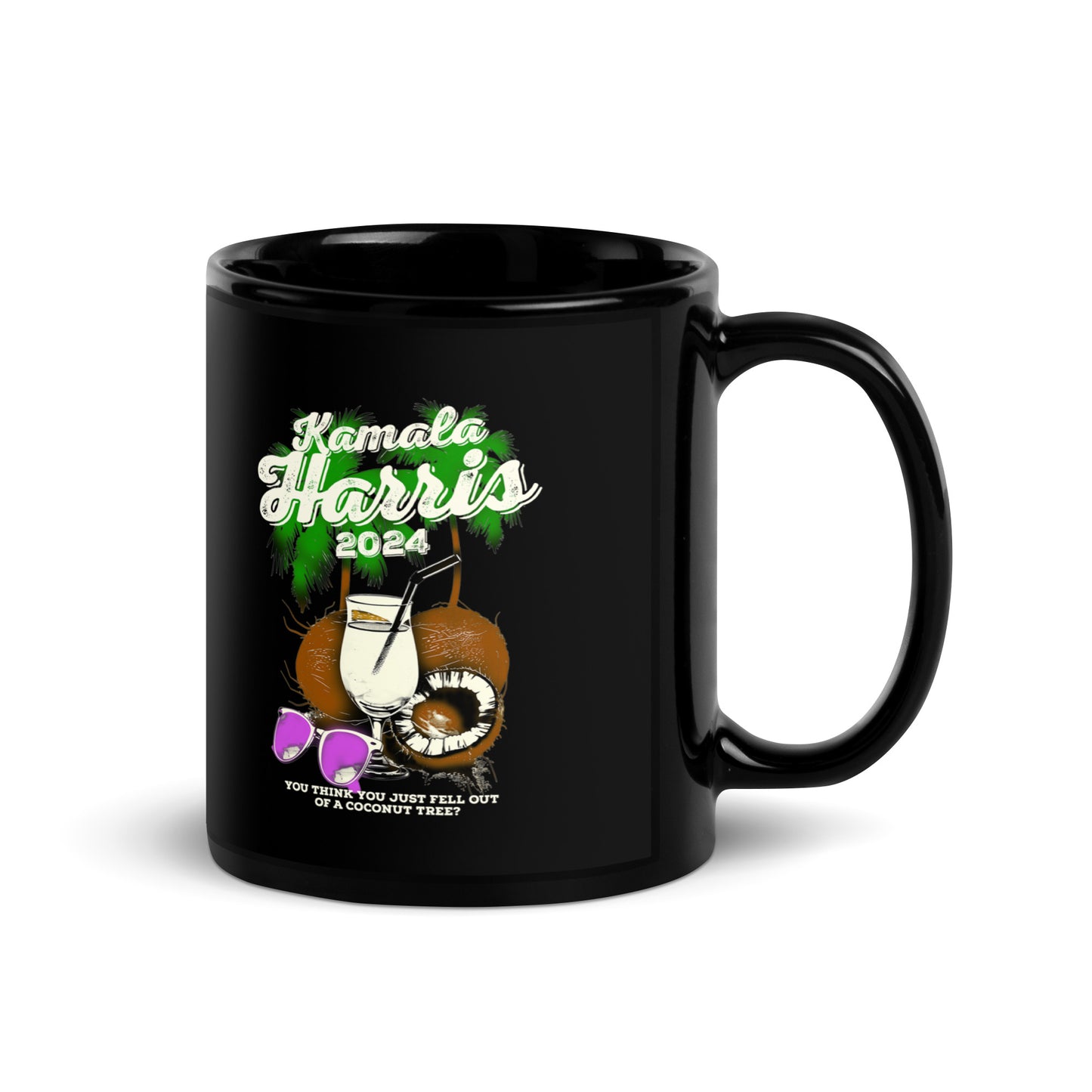 Coconut Tree Kamala Harris 2024 Black Glossy Mug