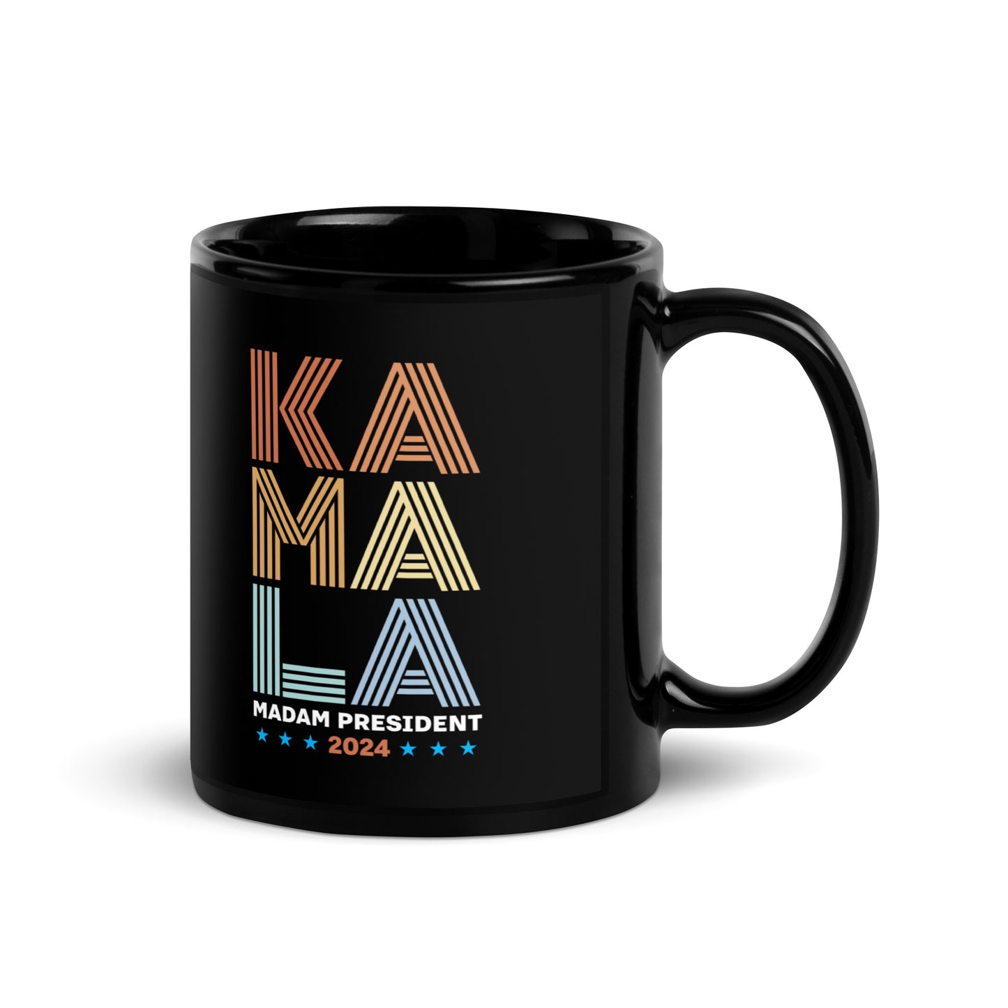 Retro KAMALA Harris Madam President 2024 Black Glossy Mug