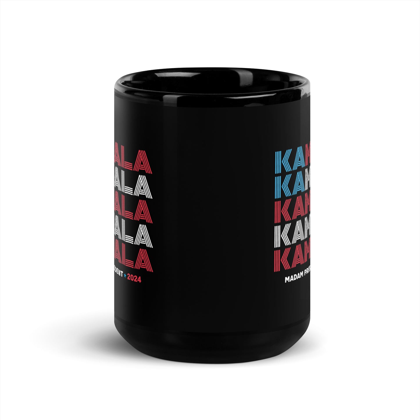 American Flag KAMALA Harris Madam President 2024 Black Glossy Mug