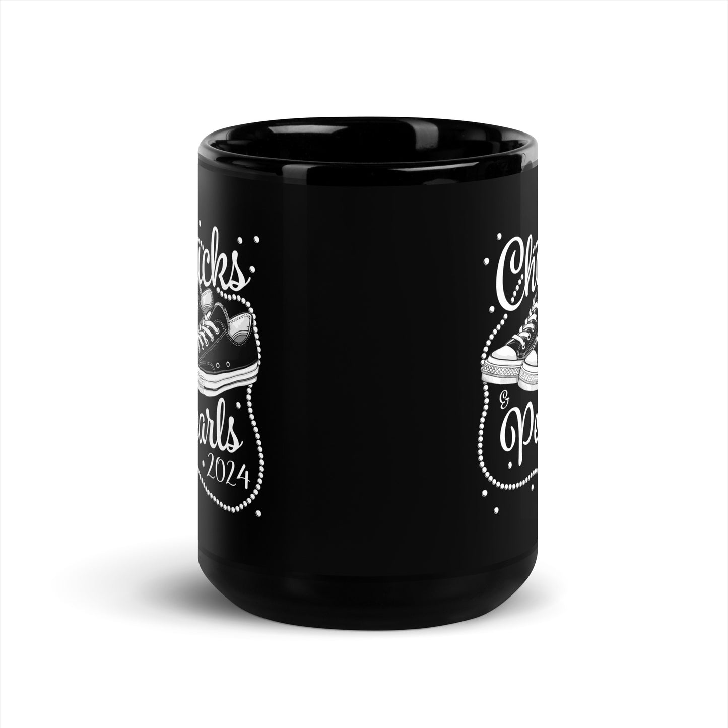 Chucks & Pearls 2024 Kamala Harris Black Glossy Mug