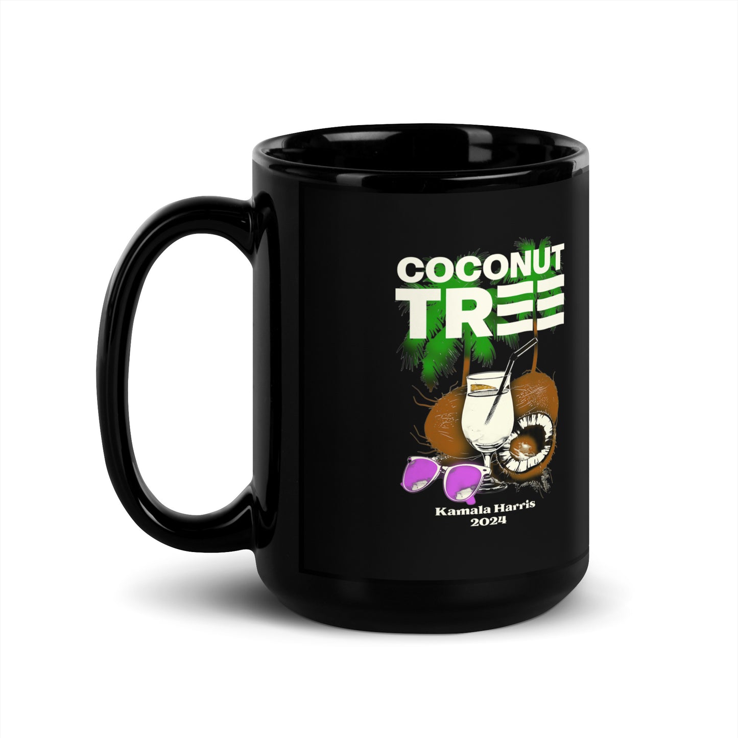 Coconut Tree Kamala Harris 2024 Black Glossy Mug