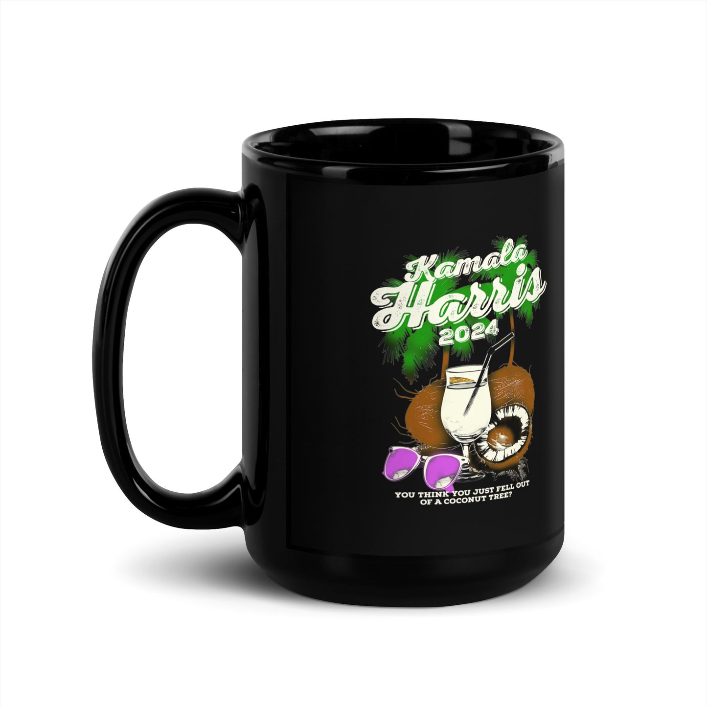 Coconut Tree Kamala Harris 2024 Black Glossy Mug