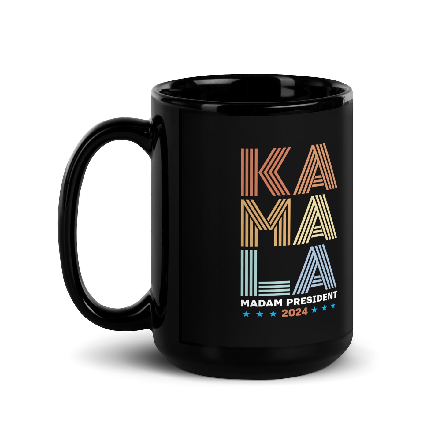 Retro KAMALA Harris Madam President 2024 Black Glossy Mug