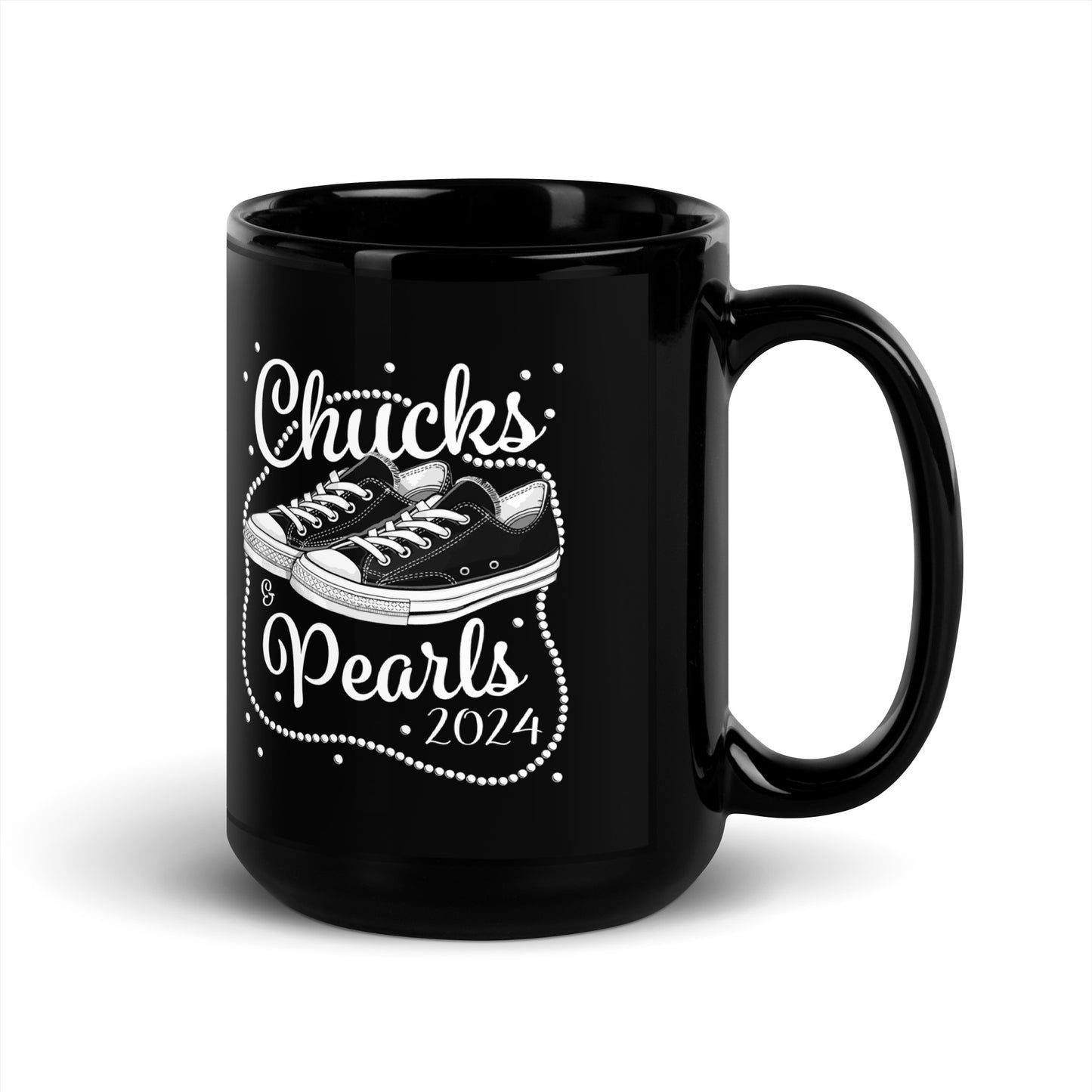 Chucks & Pearls 2024 Kamala Harris Black Glossy Mug