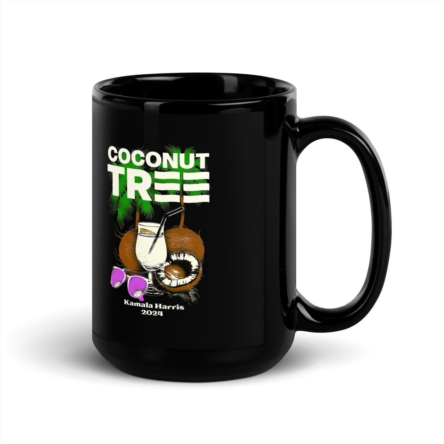 Coconut Tree Kamala Harris 2024 Black Glossy Mug