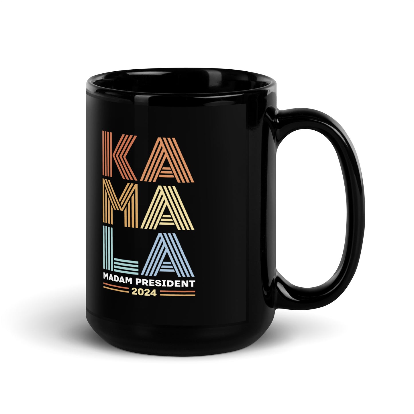 Retro KAMALA Harris Madam President 2024 Black Glossy Mug