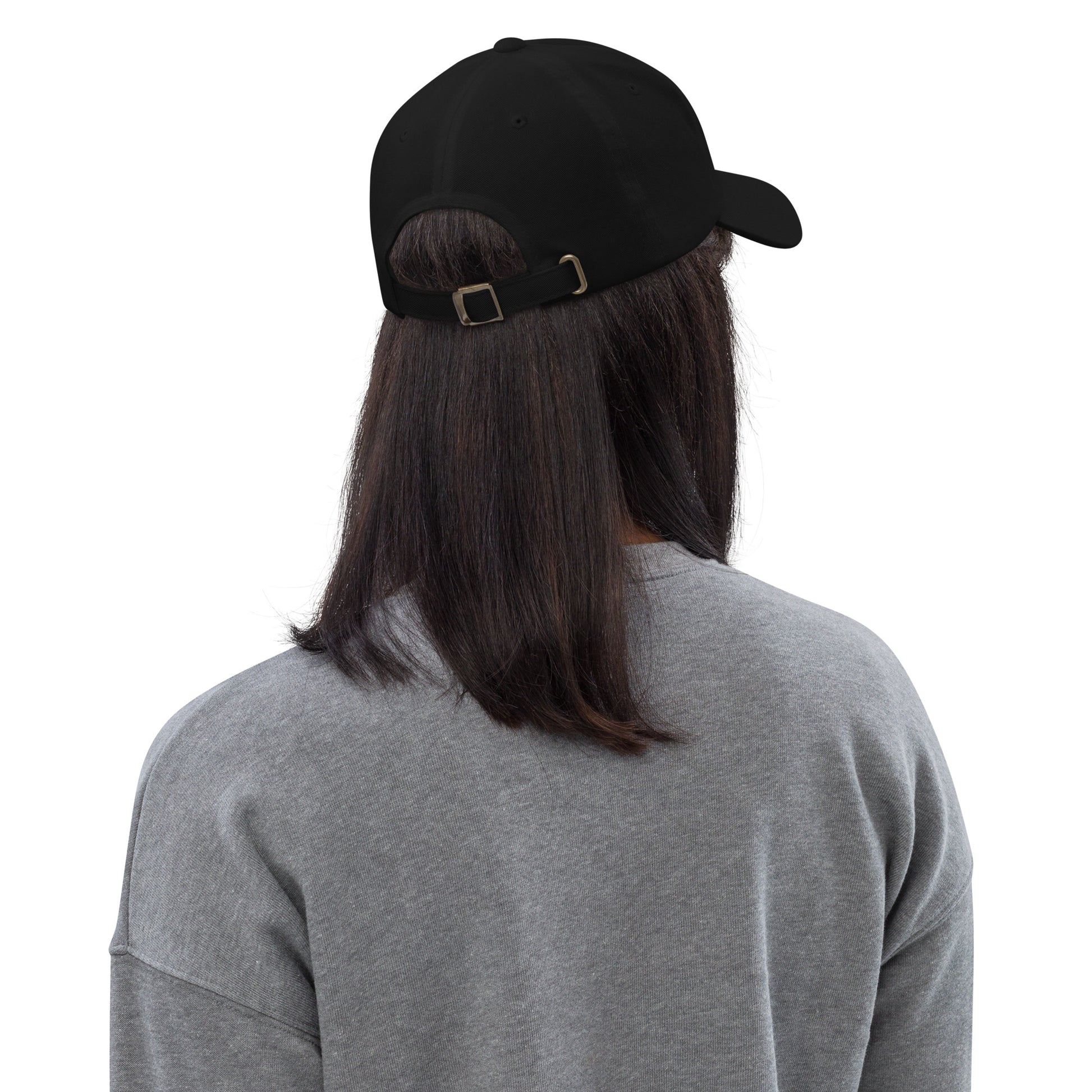 Back View Image: Back view of dad hat with bold “Make Good Trouble” gold embroidery