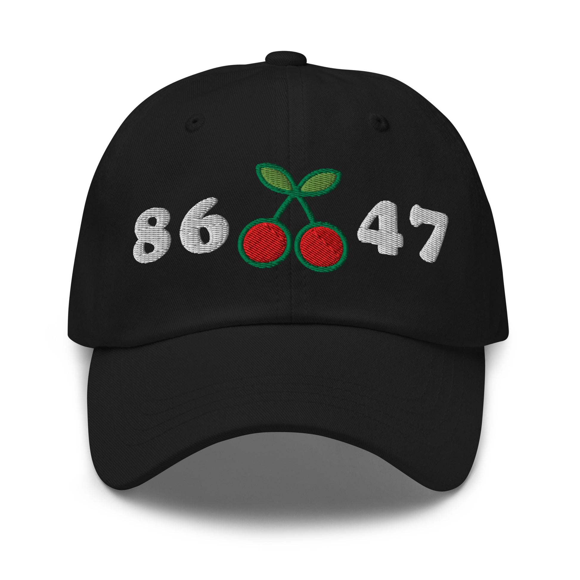 Front View Image: 8647 Cherries Anti-Trump Dad Hat – Front Embroidered Design