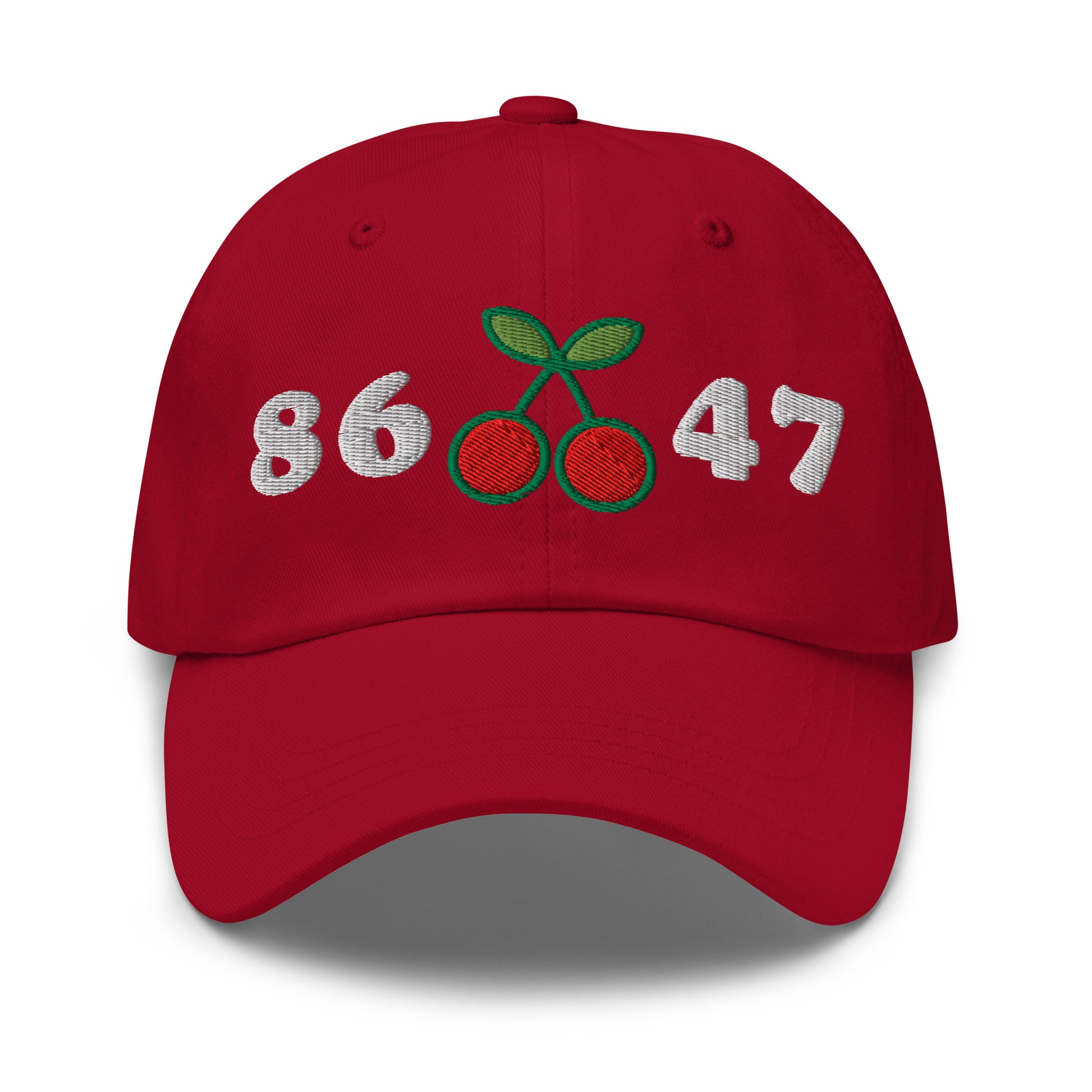 Front View Image: 8647 Cherries Anti-Trump Dad Hat – Front Embroidered Design