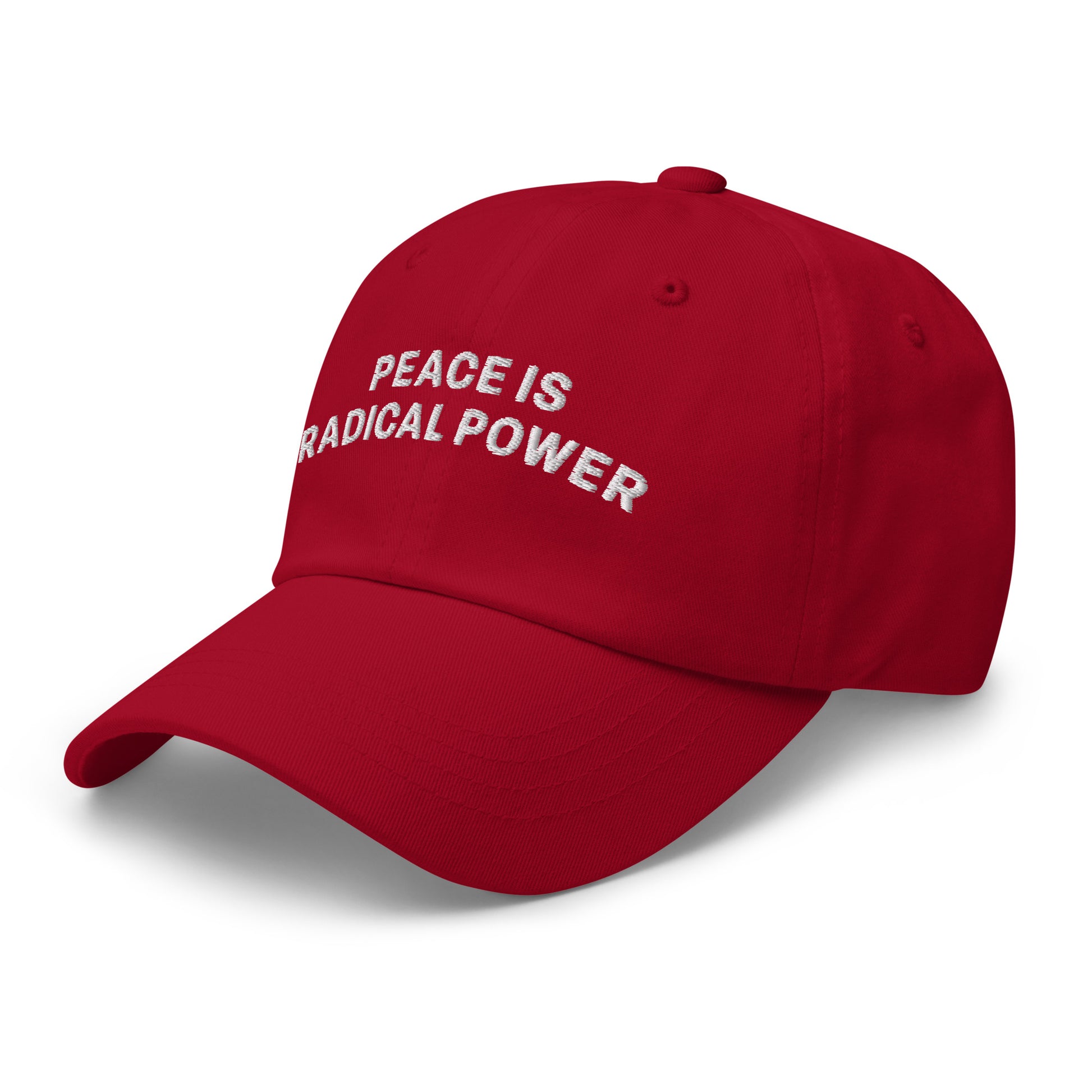 Side Front view of the "Peace Is Radical Power" Anti-War Dad Hat