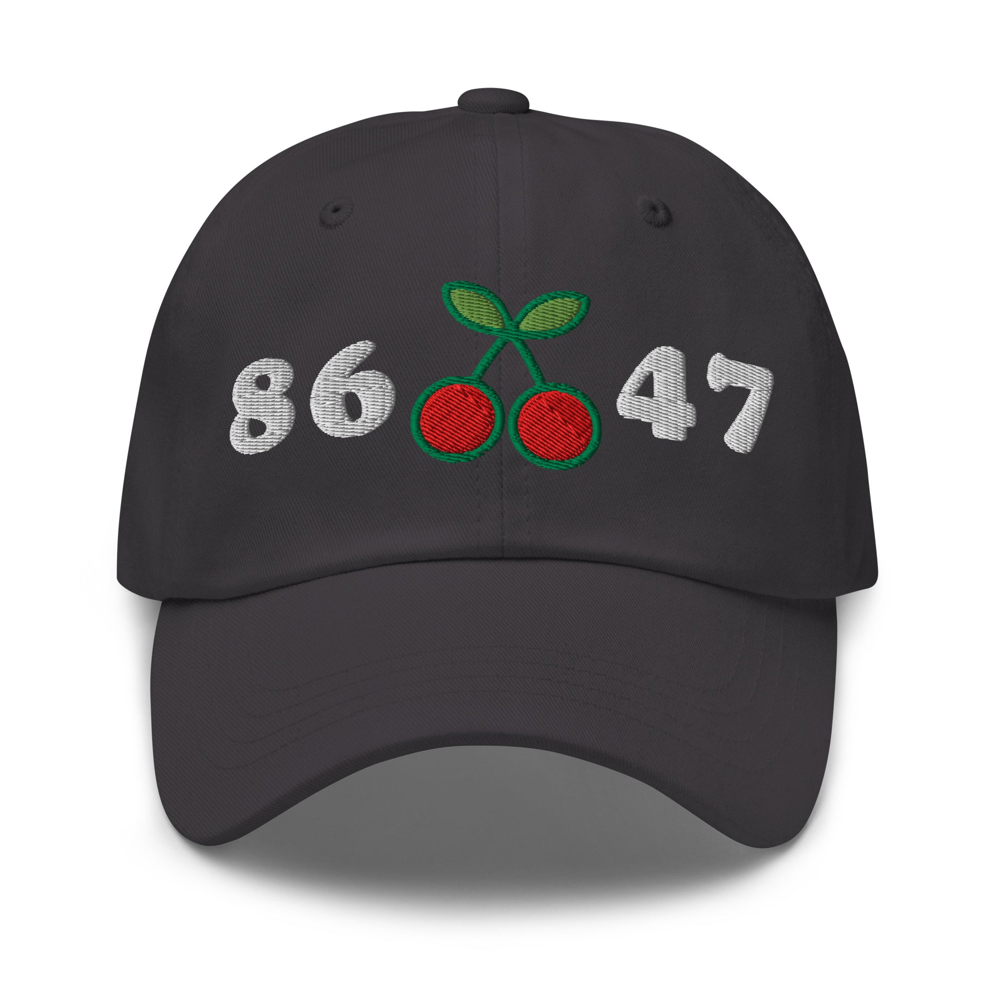 Front View Image: 8647 Cherries Anti-Trump Dad Hat – Front Embroidered Design
