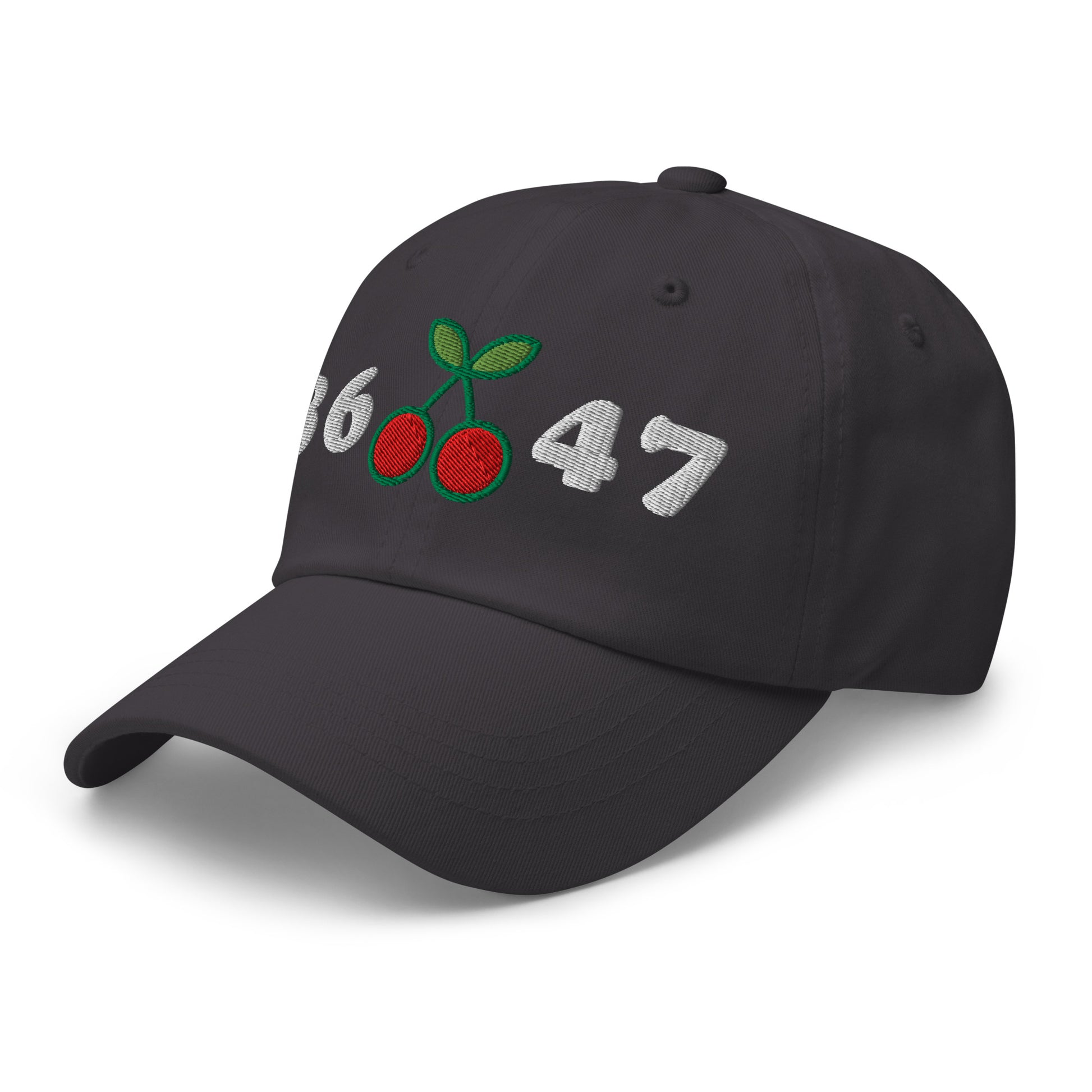 Front Side View Image: 8647 Cherries Anti-Trump Dad Hat – Front Embroidered Design