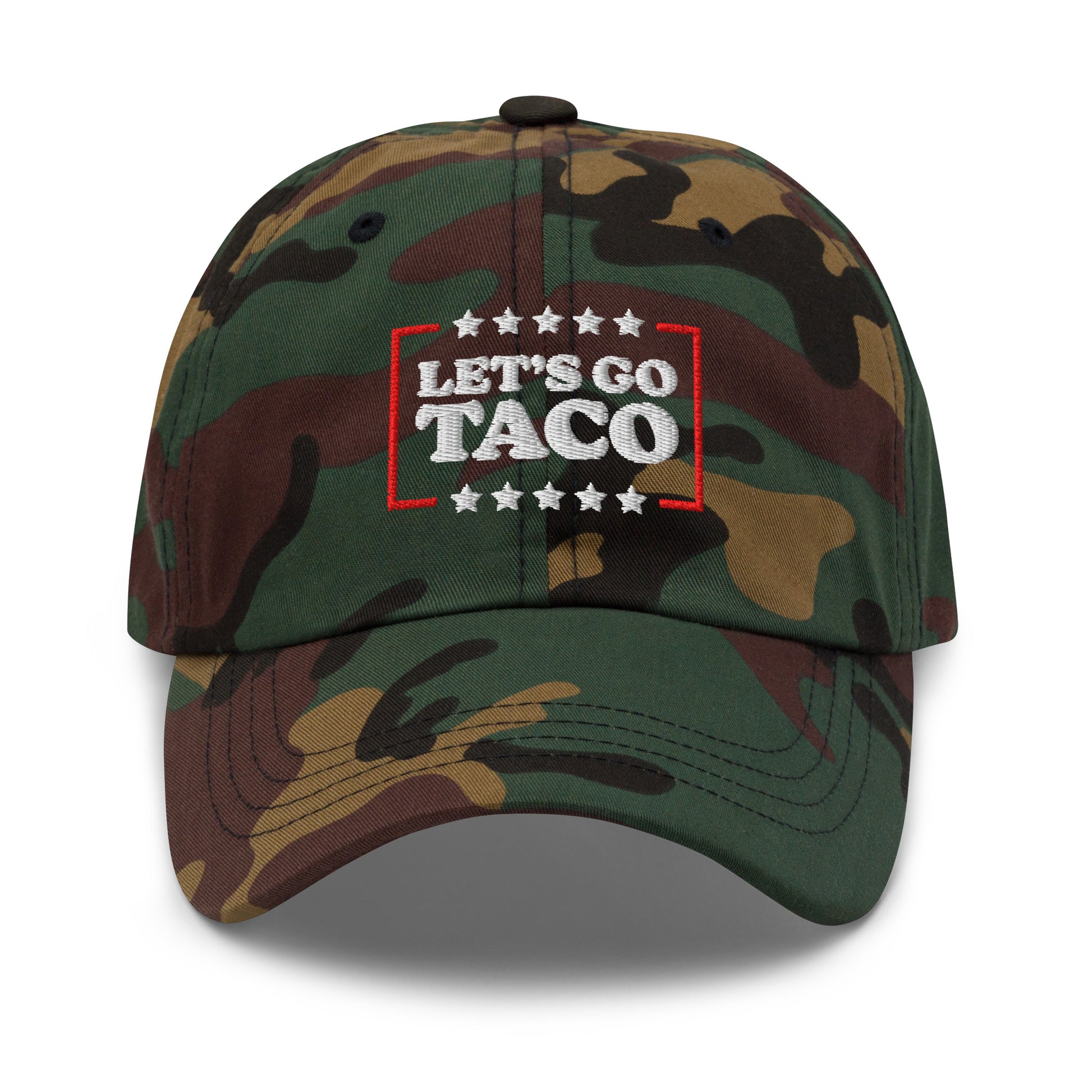 Front View Image: Let’s Go T.A.C.O. Anti-Trump Dad Hat – Embroidered Front Design